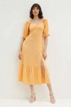 Dorothy Perkins Tall Orange Bow Back Puff Sleeve Midaxi Dress