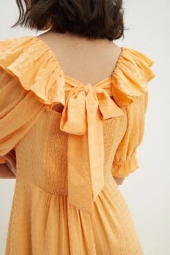 Dorothy Perkins Tall Orange Bow Back Puff Sleeve Midaxi Dress -Dorothy Perkins Shop bqq04277 orange xl 3