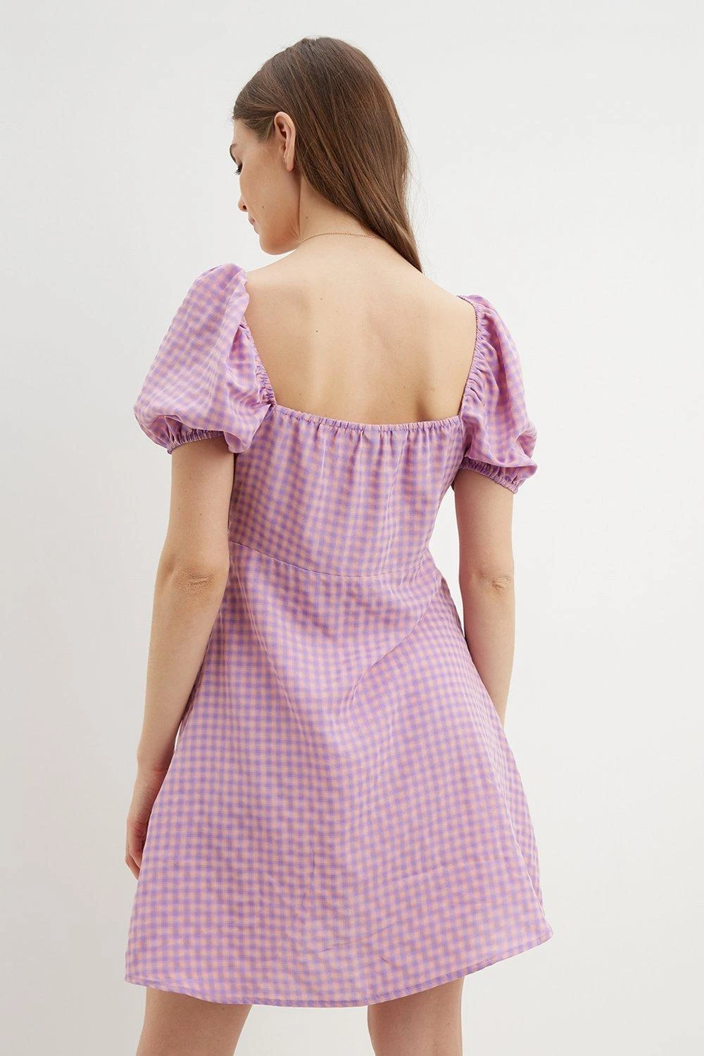 Dorothy Perkins Lilac Gingham Puff Sleeve Mini Dress 5 Dorothy Perkins Lilac Gingham Puff Sleeve Mini Dress - Image 3