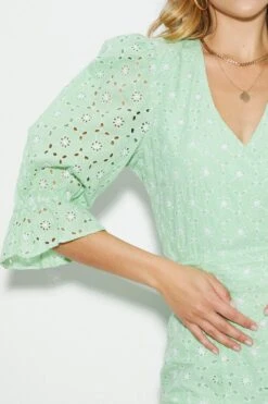 Dorothy Perkins Green Broderie Puff Sleeve Top -Dorothy Perkins Shop bqq04379 green xl 3