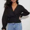 Dorothy Perkins Petite Trim Insert Wrap Top -Dorothy Perkins Shop bqq06880 black xl