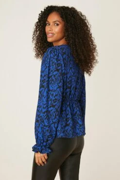 Dorothy Perkins Blue Abstract Empire Seam Long Sleeve Top -Dorothy Perkins Shop bqq08224 blue xl 1