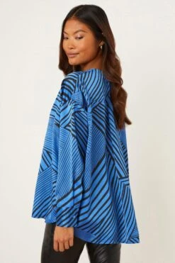 Dorothy Perkins Petite Blue Mixed Stripe Collarless Shirt -Dorothy Perkins Shop bqq08366 blue xl 2