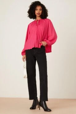 Dorothy Perkins Pleated Chiffon Tie Neck Blouse -Dorothy Perkins Shop bqq08537 pink xl 1