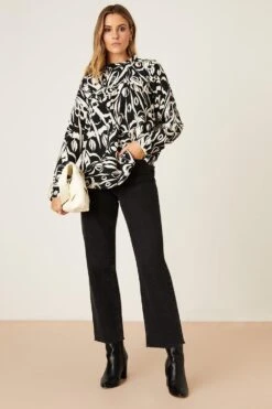 Dorothy Perkins Mono Print High Neck Puff Sleeve Top -Dorothy Perkins Shop bqq08925 mono xl 1