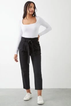 Dorothy Perkins Paperbag Belted Linen Blend Trouser -Dorothy Perkins Shop bqq09003 black xl 1