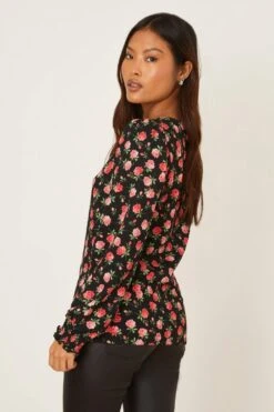 Dorothy Perkins Petite Rose Shirred Cuff Long Sleeve Top -Dorothy Perkins Shop bqq09044 multi xl 2