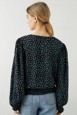 Dorothy Perkins Mint Spot Shirred Hem V Neck Blouse -Dorothy Perkins Shop bqq09068 black xl 2