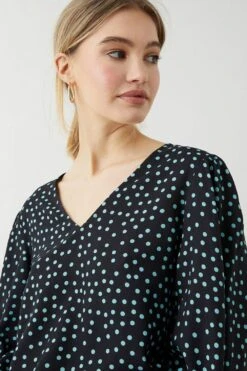 Dorothy Perkins Mint Spot Shirred Hem V Neck Blouse -Dorothy Perkins Shop bqq09068 black xl 3