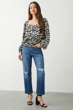 Dorothy Perkins Petite Square Neck Shirred Hem Blouse