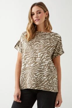 Dorothy Perkins Animal Roll Sleeve Blouse