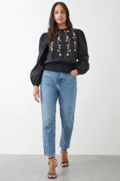 Dorothy Perkins Embroidered Shirred Hem Blouse 7 Dorothy Perkins Embroidered Shirred Hem Blouse -Dorothy Perkins Shop bqq09394 black xl 1