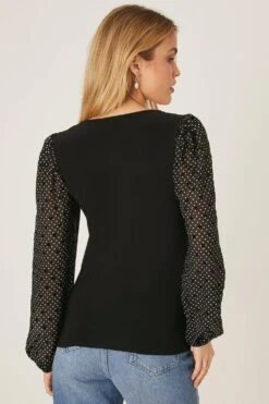 Dorothy Perkins Scoop Neck Woven Spot Flock Sleeve Top -Dorothy Perkins Shop bqq09604 mono xl 2