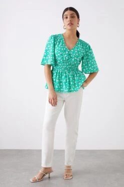Dorothy Perkins Green Ditsy Shirred Waist Tea Blouse -Dorothy Perkins Shop bqq09618 green xl 1