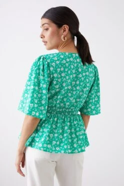 Dorothy Perkins Green Ditsy Shirred Waist Tea Blouse -Dorothy Perkins Shop bqq09618 green xl 2