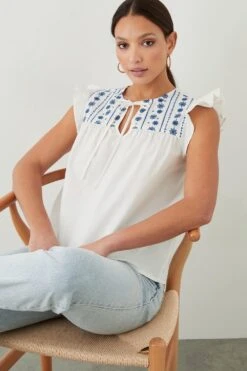 Dorothy Perkins Blue Embroidered Poplin Shell Blouse -Dorothy Perkins Shop bqq09622 ivory xl 1