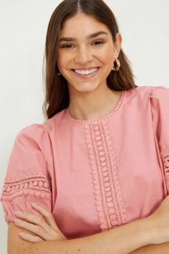 Dorothy Perkins Trim Detail Shirred Hem Blouse -Dorothy Perkins Shop bqq09623 blush xl 1