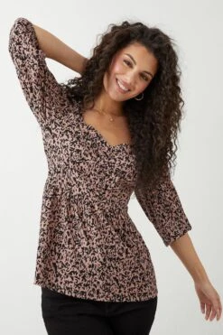 Dorothy Perkins Pink Animal Sweetheart Ruched Top