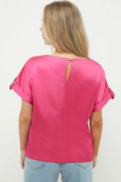 Dorothy Perkins Petite Pink Satin Roll Sleeve Blouse -Dorothy Perkins Shop bqq09787 pink xl 2