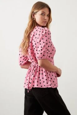Dorothy Perkins Pink Spot Keyhole Tea Blouse -Dorothy Perkins Shop bqq09973 pink xl 2