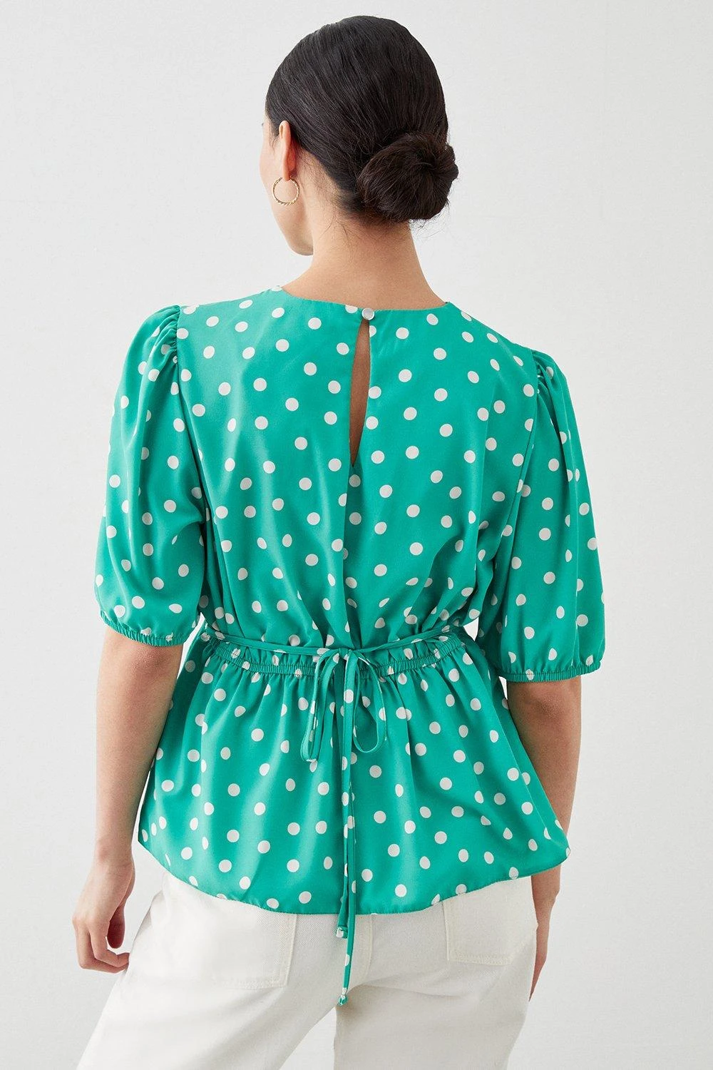 Dorothy Perkins Petite Green Spot Short Sleeve Keyhole Tea Blouse 5 Dorothy Perkins Petite Green Spot Short Sleeve Keyhole Tea Blouse - Image 3