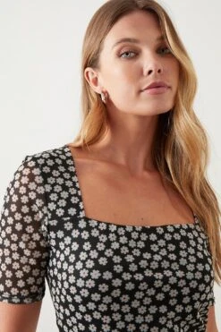 Dorothy Perkins Daisy Square Neck Fitted Mesh Top -Dorothy Perkins Shop bqq10066 multi xl 1
