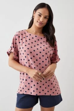 Dorothy Perkins Pink Spot Roll Sleeve Blouse -Dorothy Perkins Shop bqq10145 pink xl 1