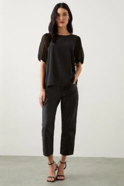 Dorothy Perkins Dobby Chiffon Contrast Sleeve Blouse -Dorothy Perkins Shop bqq10159 black xl 1
