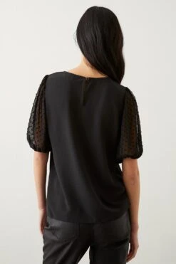 Dorothy Perkins Dobby Chiffon Contrast Sleeve Blouse -Dorothy Perkins Shop bqq10159 black xl 2