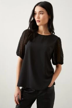 Dorothy Perkins Dobby Chiffon Contrast Sleeve Blouse -Dorothy Perkins Shop bqq10159 black xl 3