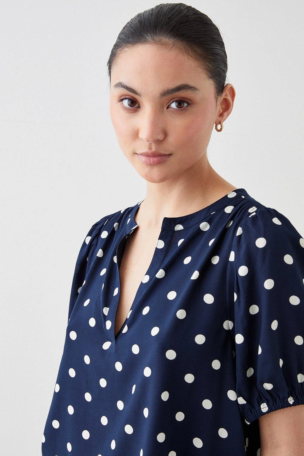 Dorothy Perkins Petite Navy Spot Puff Sleeve Overhead Shirt 3 Dorothy Perkins Petite Navy Spot Puff Sleeve Overhead Shirt