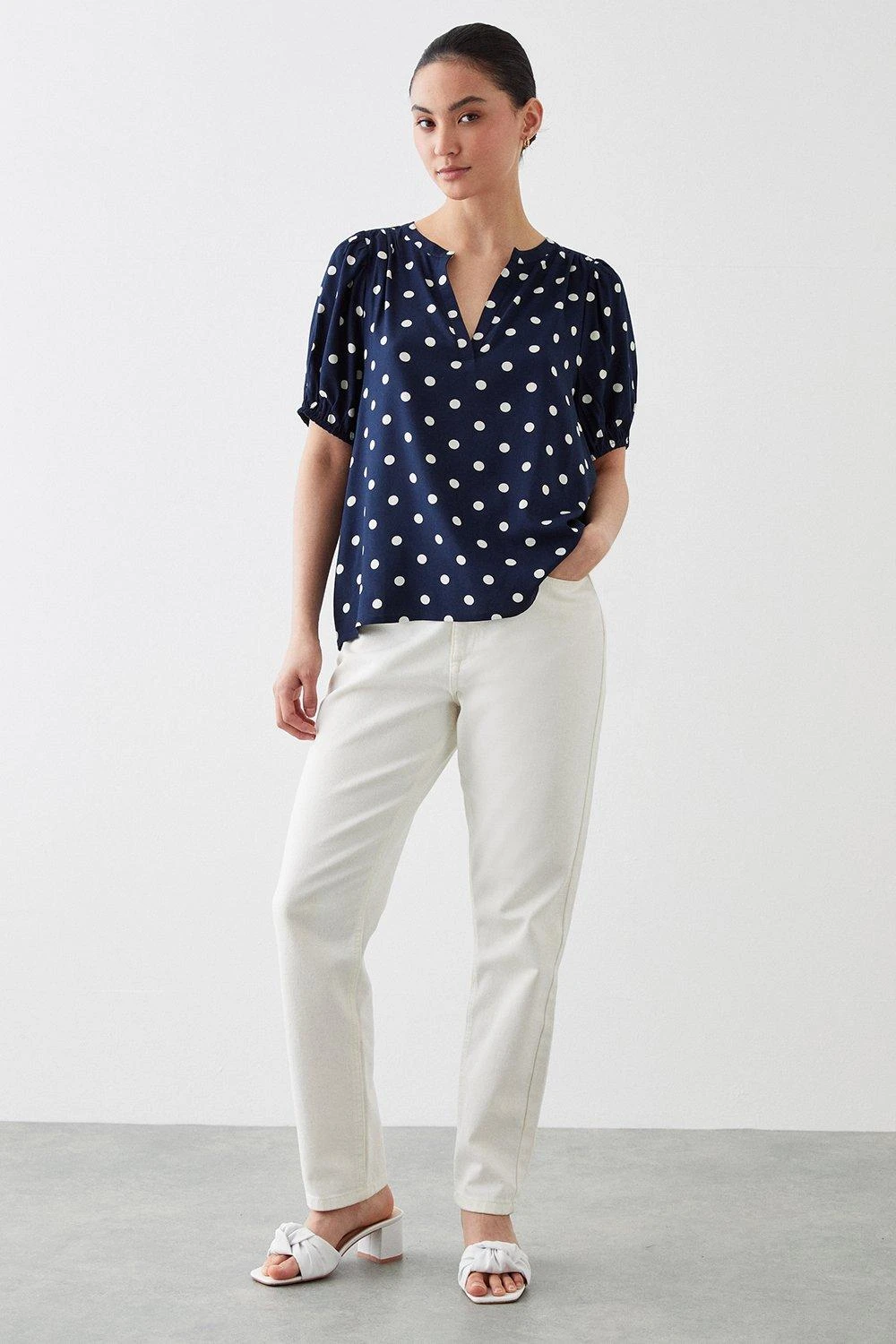 Dorothy Perkins Petite Navy Spot Puff Sleeve Overhead Shirt 4 Dorothy Perkins Petite Navy Spot Puff Sleeve Overhead Shirt - Image 2