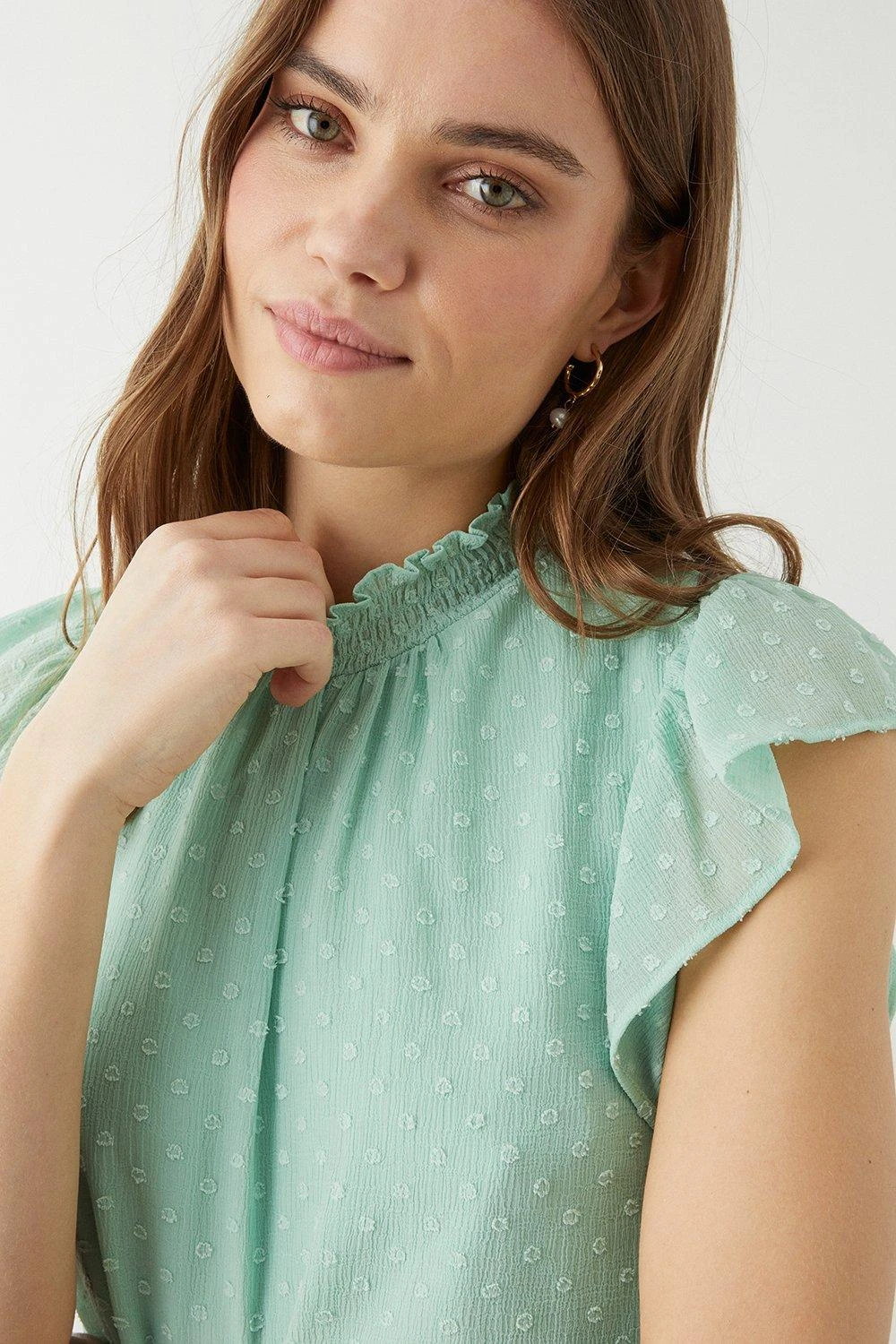 Dorothy Perkins Chiffon Dobby Frill Sleeve Blouse 6 Dorothy Perkins Chiffon Dobby Frill Sleeve Blouse - Image 4