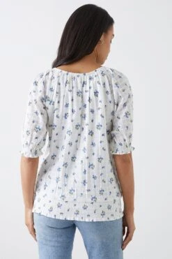 Dorothy Perkins Blue Ditsy Shirred Hem Blouse -Dorothy Perkins Shop bqq10245 ivory xl 2