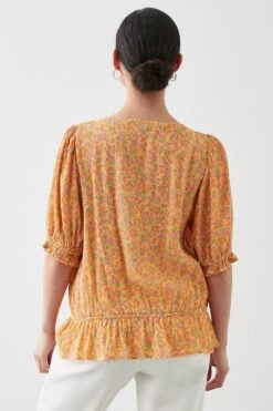 Dorothy Perkins Petite Yellow Ditsy Crinkle Square Neck Blouse -Dorothy Perkins Shop bqq10257 yellow xl 2