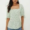 Dorothy Perkins Mint Ditsy Tie Sleeve Tea Blouse -Dorothy Perkins Shop bqq10267 green xl