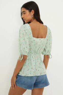 Dorothy Perkins Mint Ditsy Tie Sleeve Tea Blouse -Dorothy Perkins Shop bqq10267 green xl 2