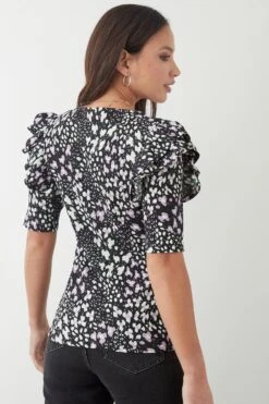 Dorothy Perkins Black Ditsy Frill Shoulder Top -Dorothy Perkins Shop bqq10309 black xl 2