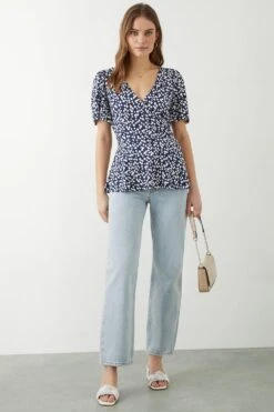 Dorothy Perkins Spot Print Angel Sleeve Wrap Top -Dorothy Perkins Shop bqq10315 navy xl 1