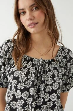 Dorothy Perkins Black Ditsy Shirred Hem Tie Detail Top -Dorothy Perkins Shop bqq10317 black xl 3