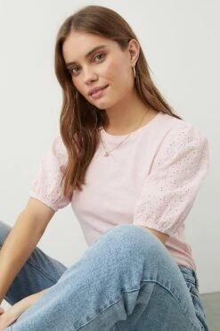 Dorothy Perkins Cotton Broderie Sleeve Top -Dorothy Perkins Shop bqq10318 peach xl 1