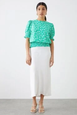 Dorothy Perkins Green Ditsy Shirred Hem Top -Dorothy Perkins Shop bqq10402 green xl 1