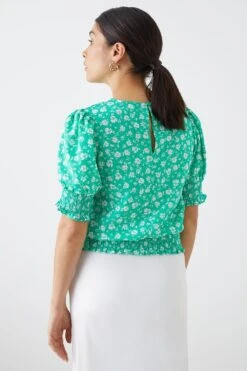 Dorothy Perkins Green Ditsy Shirred Hem Top -Dorothy Perkins Shop bqq10402 green xl 2