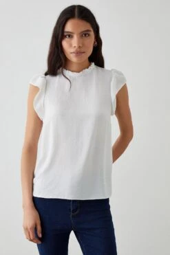 Dorothy Perkins Ivory Frill Neck Shell Blouse