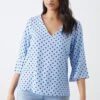Dorothy Perkins Blue Spot Frill Sleeve V Neck Blouse