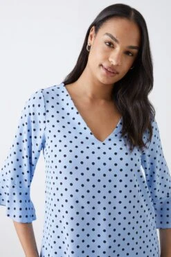 Dorothy Perkins Blue Spot Frill Sleeve V Neck Blouse -Dorothy Perkins Shop bqq10435 blue xl 1