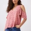 Dorothy Perkins Petite Pink Ditsy Cold Shoulder V Neck Blouse -Dorothy Perkins Shop bqq10441 pink xl