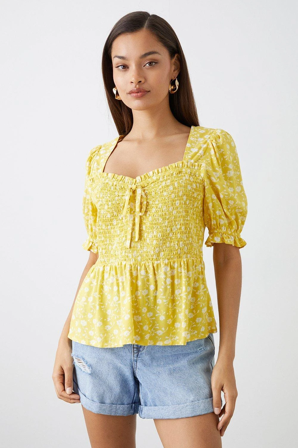 Dorothy Perkins Petite Yellow Ditsy Print Shirred Sweetheart Top 3 Dorothy Perkins Petite Yellow Ditsy Print Shirred Sweetheart Top