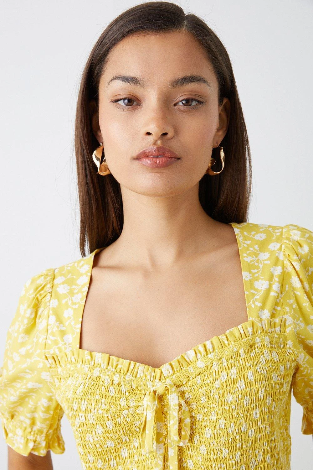 Dorothy Perkins Petite Yellow Ditsy Print Shirred Sweetheart Top 4 Dorothy Perkins Petite Yellow Ditsy Print Shirred Sweetheart Top - Image 2