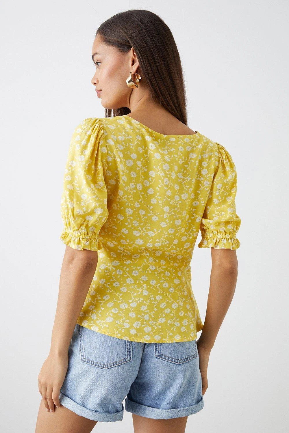 Dorothy Perkins Petite Yellow Ditsy Print Shirred Sweetheart Top 5 Dorothy Perkins Petite Yellow Ditsy Print Shirred Sweetheart Top - Image 3